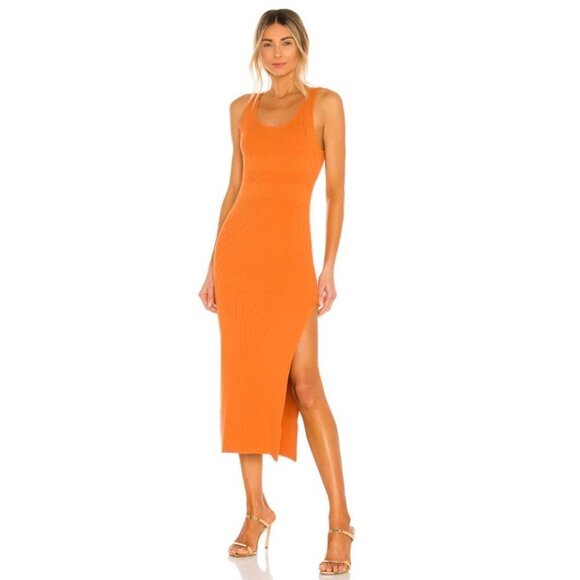 NWT Ronny Kobo Ivana Minimal Ribbed Knit Slit Midi Tank Dress Burnt Orange XL - Picture 1 of 16
